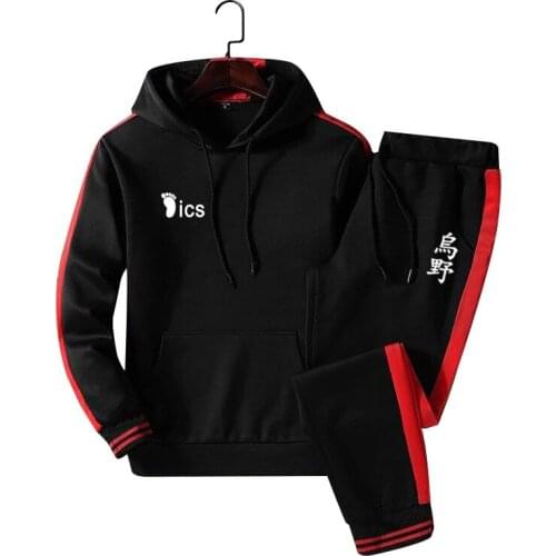 New Brand Men Autumn Winter Sportswear 2 Piece Set Sporting Track Suits Hoodies Pant Karasuno High School Japan Anime Tracksuit