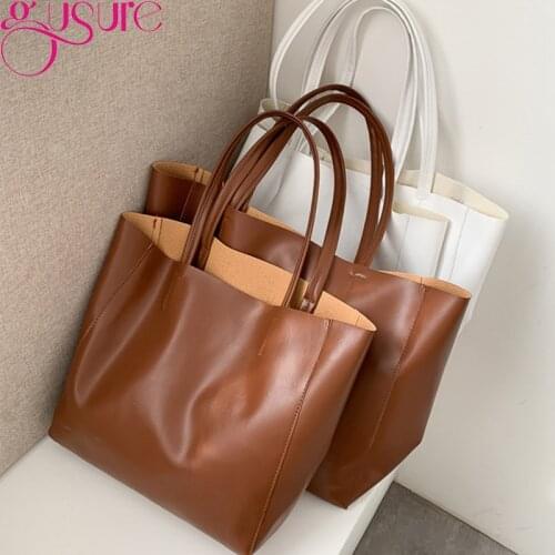 Gusure Casual Handbag Women Big Tote Bag PU Leather Handbags for Ladies New Luxury Shoulder Bag Female Designer Shopping Sac
