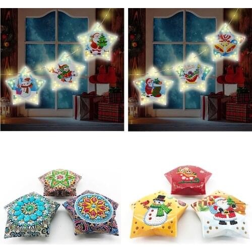 3Pcs DIY Special Shaped Led Diamond Painting Christmas Ornaments Light Five-pointed Star LED Hanging Christmas Tree Decoration
