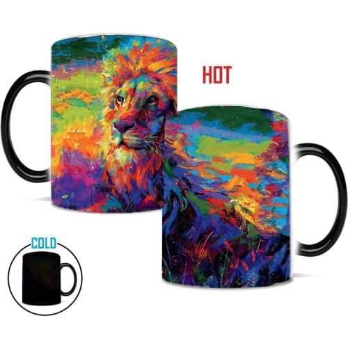 King Forest Magic Lion Mugs Lid Spoon Color Changing Tea Milk Cup Coffee Mug Gift for Friends Mugs