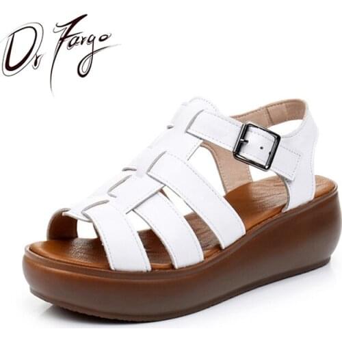 DRFARGO Shoes Women Summer Sandals 2020 Platform Casual Shoes HN619 plus big size 34-43 Genuine Leather Femme Chaussure Black