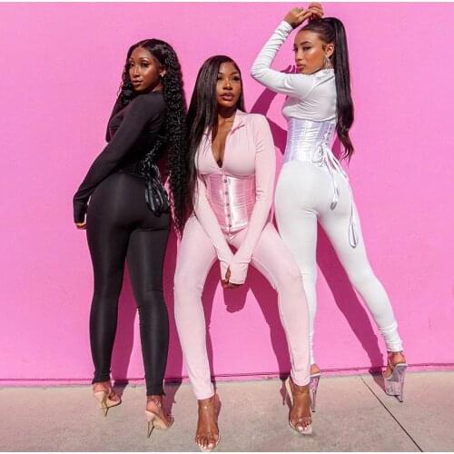 Autumn Winter Turtleneck Skinny Casual Jumpsuit Womens Long Sleeve Front Zipper Waist Trainer Bodysuit Wear Rompers Overalls