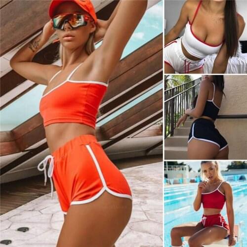Women Summer 2Piece Set Crop Top and Shorts Bodycon Outfit Short Sport Jumpsuit Yoya Fitness Clothes Red Orange White Black