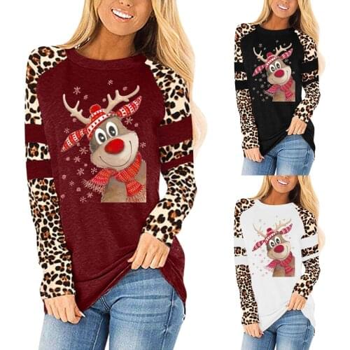 Womens winter pullover fashion hot style elements Christmas elk leopard stripe printing long-sleeved multi-size clothes 50