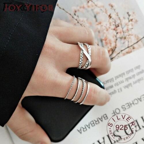 Multilayer 925 Sterling Silver Rings for Women Thai Silver Fine Jewelry Vintage Handmade Cross Twining Party Accessorie