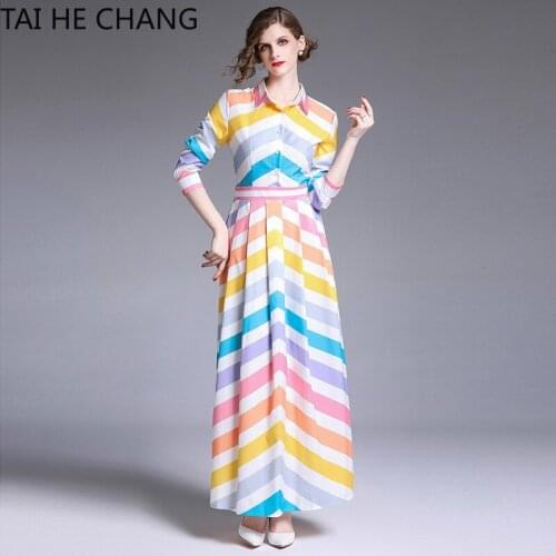 Women Dress New Summer Spring Elegant Slim Bodycon Vintage A-line Party Runway Casual Print Long Maxi Shirt Office Work Dresses
