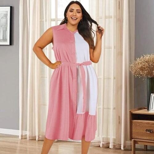 4XL 5XL Plus Size Women Shirt Dresses 2021 Summer Ruffle Elegant Pink Blue Curve Ladies Casual Date Gowns New Big Size 3XL