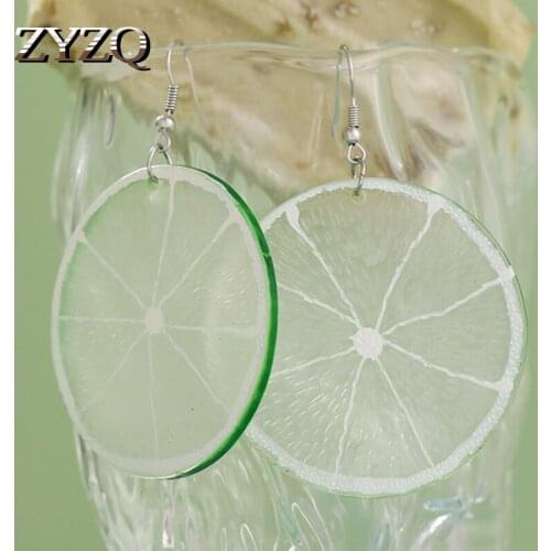ZYZQ 2021 ins Korean Trend Cute Green Lemon Slice Drop Earrings For Women Girls Creative Unique Earrings Sweet Stuendt Jewelry