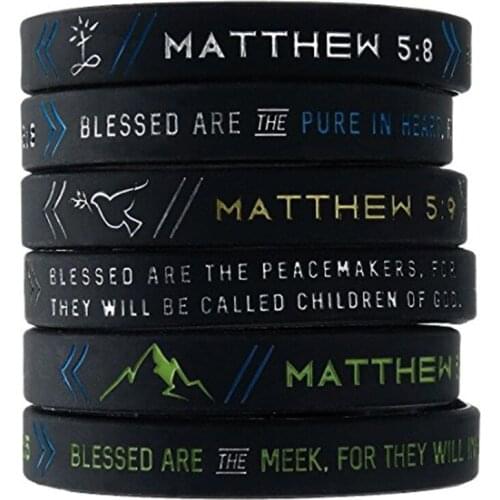 100pcs The Beatitudes Bible Matthew 55 Matthew 58 & Matthew 59 silicone wristband bracelet free shipping by ePacket