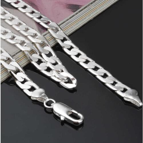 16-24" Necklace Men Silver Plated Link Jewelry Cuban Solid For Silver Color 8mm Chain