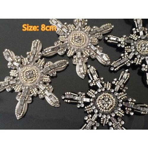 2piece Snowflake beaded patch vintage embroidered applique DIY T-shirt jacket coat sweater sew on bag decoration patches