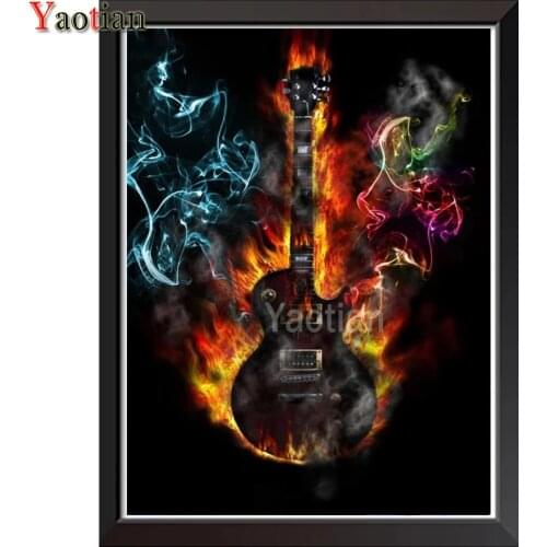 Diamond Painting Color Flame Guitar 5D DIY Diamond Embroidery Needlework Picture Of Rhinestones Mosaic Full Layout Crafts