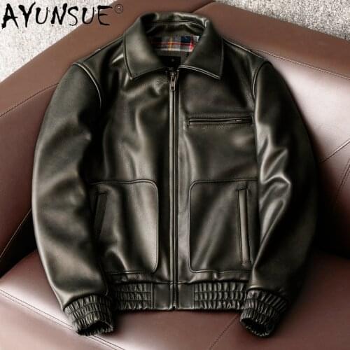 AYUNSUE High Quality Real Leather Jacket Men Spring Autumn 2021 100% Cowhide Coat Casual Men Clothing Plus Size 5xl Veste Homme