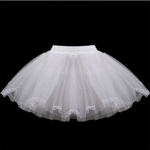 White Short Girls Wedding Petticoats Three Layers Lace Edge Tulle Boneless Petticoat Simple Mini Underskirts For Children