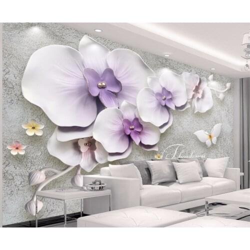 Beibehang Large Custom Wallpaper Retro New Chinese Relief 3D Stewed Orchid Gypsum TV Wall Decorative Wall
