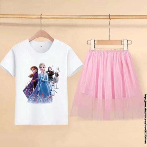 Disney Girl Frozen Elsa Children baby girl summer clothing clothes half sleeve t-shirt print pettiskirt party gift visor