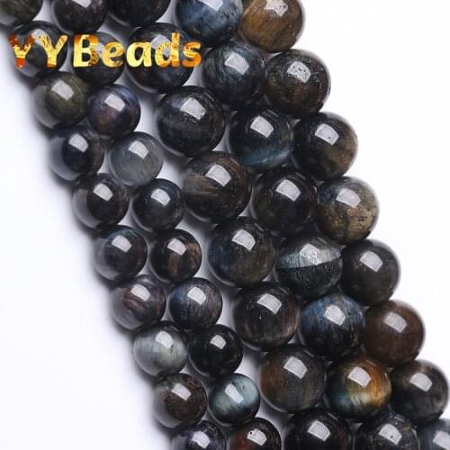 Natural Dark Blue Tiger Eye Stone Beads Round Loose Spacer Charm Beads For Jewelry Making DIY Women Bracelets 6 8 10 12mm 15"
