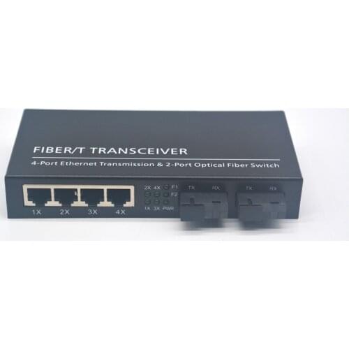 Gigabit Fiber/T Transceiver 4-Port Ethernet Transmission & 2-Port Optical Fiber Switch Single Mode Dual Fiber 20KM 1310nm SC 1x9