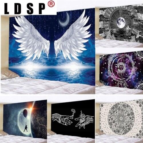 LDSP Tapestry Wings Stars Sun Moon Wall Hanging Mural Background Wall Rugs Beach Towel Fabric Blanket Dorm Living Home Decor