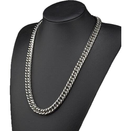 Hot Selling 11mm Wide Metal Stainless Steel Silver Color Cuban Curb Double Chain Mens Womens Necklace Bracelet Unisexs Jewelry