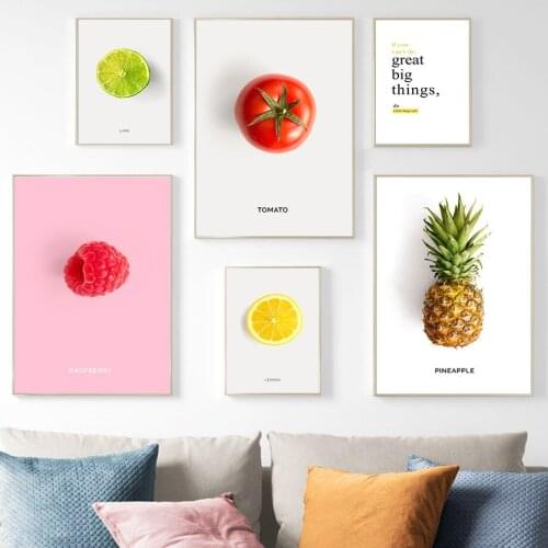 Fruits and Vegetables Pictures Raspberry Pineapple Lemon Tomato Lime Wall Art Canvas Painting Poster and Print for Kitchen Decor