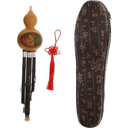 Chinese Handmade Hulusi Bamboo Gourd Cucurbit Flute Ethnic Musical Instrument Key of C with Case for Beginners