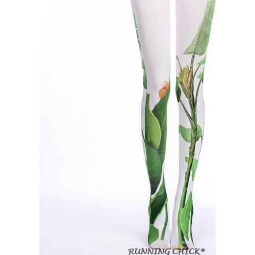 RUNNING CHICK Green Plantain Printed Fake Thigh Cos Pattern Fashion Pantyhose Wholesales