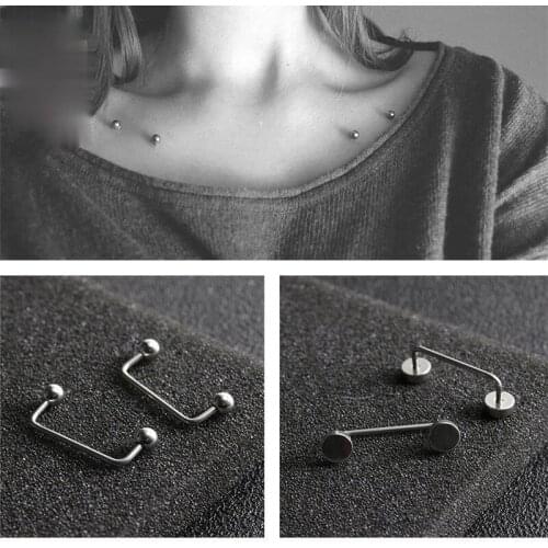Circular Shaped Spherical Clavicle Nail Ear Bone Nail Women Punk Style Titanium Steel Clavicle Nail Body Piercing Jewelry