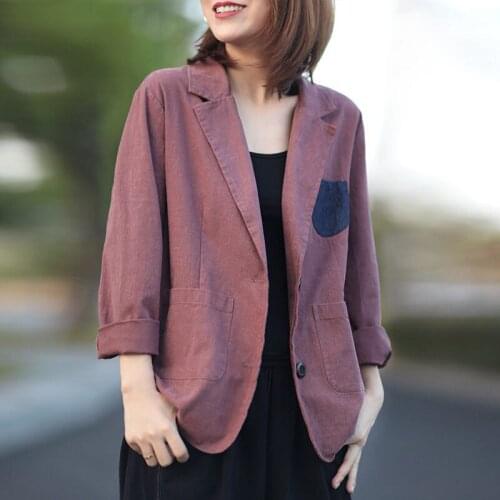 Small Suit Jacket Female 2021 Spring And Autumn Long Sleeve Literary Casual Loose Stylish Color Matching Cotton Short Top zH1594