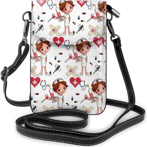 Nurse Doctor Print Small Crossbody Bags for Girl Leather Womens Shoulder Bag Cartoon Doctor Hospital Skech Mobile Phone Purse
