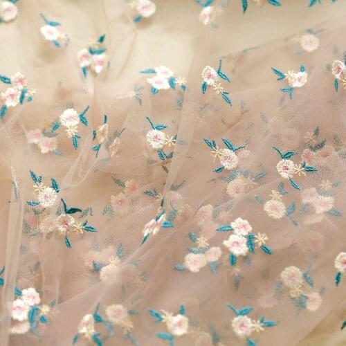 Gauze fabric Coloured Daisy embroidery lace tissu High-end wedding dress Qipao dress doll background material