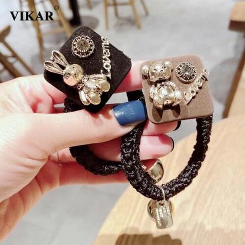 Fashion cute animal elastic hair ring Rhinestone imitation leather rubber band Hair accessories girl Hair band Hair spray VIKAR