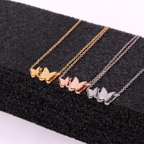 Fashion Exquisite Stainless Steel Love dull polish Double Butterfly Insect Pendant Necklace Woman Bridal Party Xmas Gift