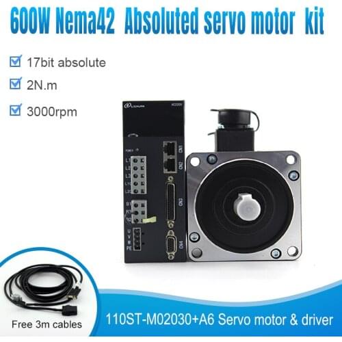 Nema42 110mm frame 600W 3000rpm 2n.m 17 bit absoluted encoder with 3 meter cables ac 220V servo motor and servo drive kit cnc