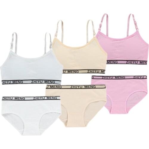 Teenagers Girls Lingerie Cotton Underwear Sets Kids Young Girls Training Bras Puberty Students Bra Vest Brassiere Panties