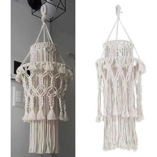 Nordic Macrame Lamp Shade Boho Hanging Pendant Light Cover for Chandeliers Bedroom Living Room Dorm Room Bohemian Home Decor