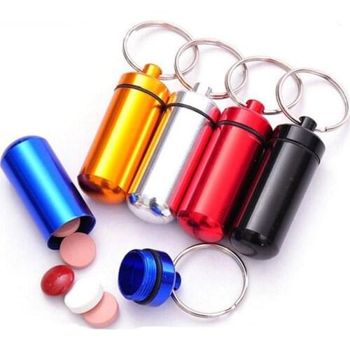 New High Quality Portable WaterProof Mini Blue Aluminum Keychain Tablet Storage Box Bottle Case Holder
