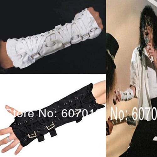 Rare MJ Michael Jackson Punk Armbrace BAD Jam Black White Cotton Glove For Fans Punk For Performance Party Show Imitation