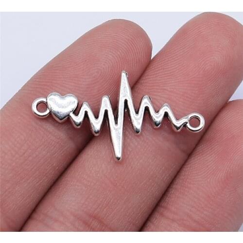 WYSIWYG 10pcs 31x17mm Antique Gold Color Antique Silver Color Heart Ecg Connector Charms For Jewelry Making Findings