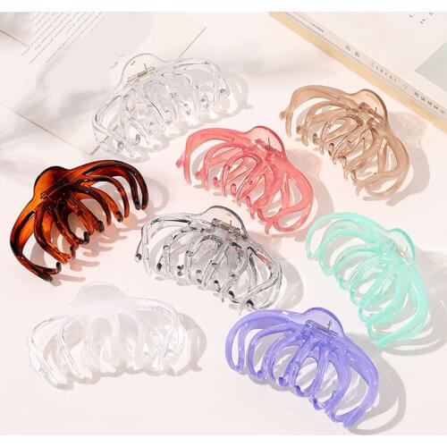Transparent Hollow Hair Clips Crab Women Girls Hair Accessories Solid Color Big Size Plastic Hair Claws Korean Acrylic Barrette