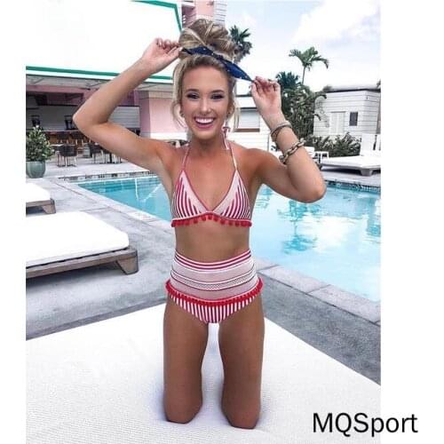 Multi-Color Sexy Halter Retro Mesh Hollow Out String Biquini Bathing Suit Female Swimsuit High Waist Plus Size Swimwear