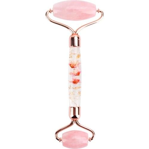 1pc Single Rose Quartz/Aventurine/Xiuyu Natual Jade Roller Petal Resin Rod Roller Face Massager Genuine Jade Stone Face-lift