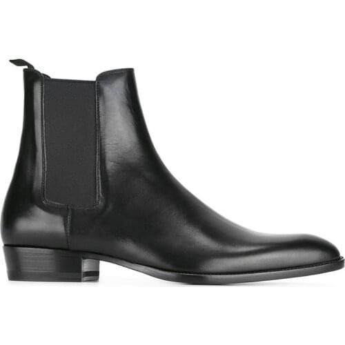 Luxury High End Handmade Genuine Leather Frist Yard Of Cowhide SLIM High Top Chelsea Boots Casual Wedding Wedge Leather Boot