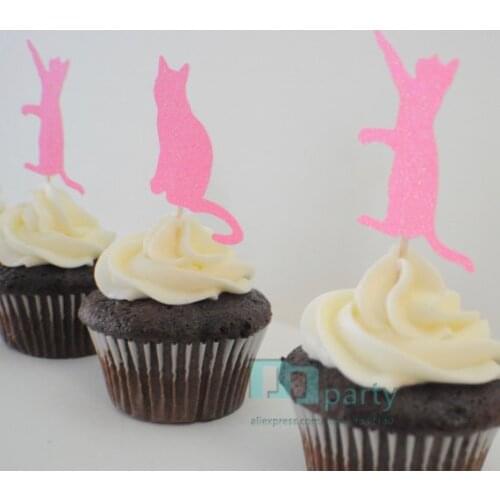 Pink Gold Cat Cupcake Toppers Party Picks - Cupcake Toppers - Toothpicks - Food Picks wedding baby shower birthday party favors