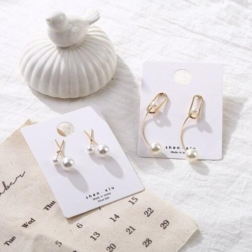12 PCS/lot Korean Imitation pearl earrings geometric size pearl cross earrings Drop Earrings for Women Jewelry