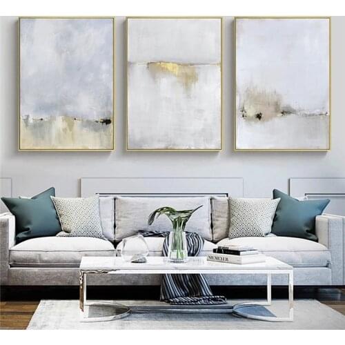 Nordic Gold and White Abstract Canvas Painting Scandinavian Cuadros Wall Art Pictures Prints and Posters for Living Room Decor