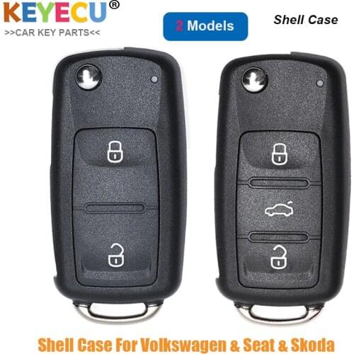 KEYECU for Volkswagen Polo Tiguan Golf Jetta Beetle MK6 Touareg Flip Folding Remote Car Key Shell Case Cover, Fob 2 / 3 Buttons