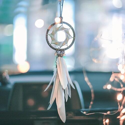 Feather Decoration Heptagram Dreamcatcher Car Pendant Home Decor Dream Catcher Wind Chimes Auto Rearview Mirror Hanging Ornament