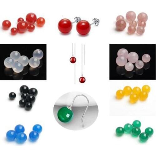 High Quality Half Hole Natural Stone 8mm 10mm 12mm Smooth Round Shape Jewelry Gems Loose Beads 50Pcs wk45