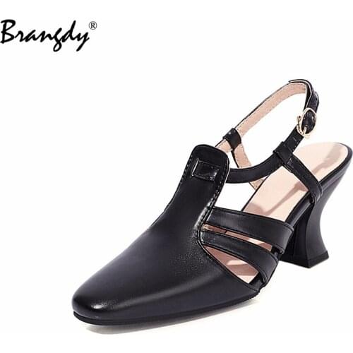 Brangdy High Heel Women Pumps PU Leather Thick Heels Office Shoes Square Toe Shallow Candy color Female Footwear Spring shoes